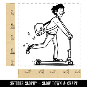 Young Man Student on Scooter Square Rubber Stamp for Stamping Crafting