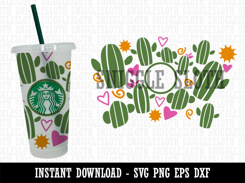 Cactus Succulents Sun Hearts Starbucks 24oz Venti Cold Cup SVG PNG EPS DXF File