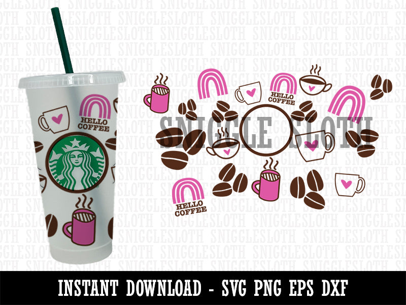 Coffee Love Beans Mugs Hearts Starbucks 24oz Venti Cold Cup SVG PNG EPS DXF File