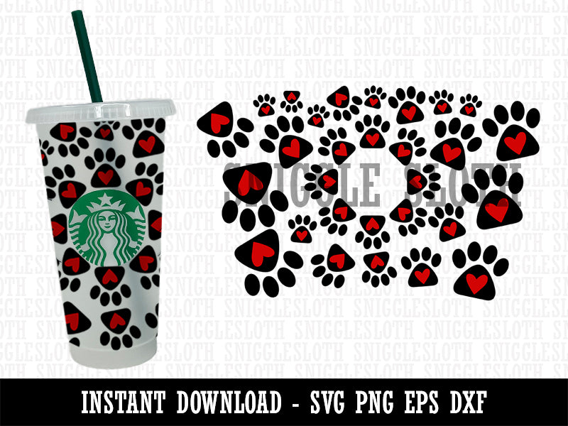 Dog Cat Paw Print Hearts Starbucks 24oz Venti Cold Cup SVG PNG EPS DXF File