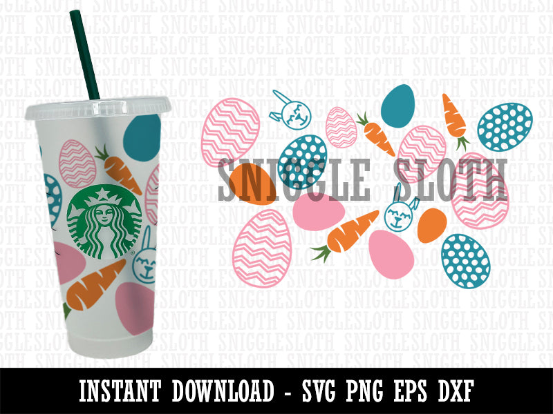 Easter Eggs Carrots Bunny Bunnies Starbucks 24oz Venti Cold Cup SVG PNG EPS DXF File