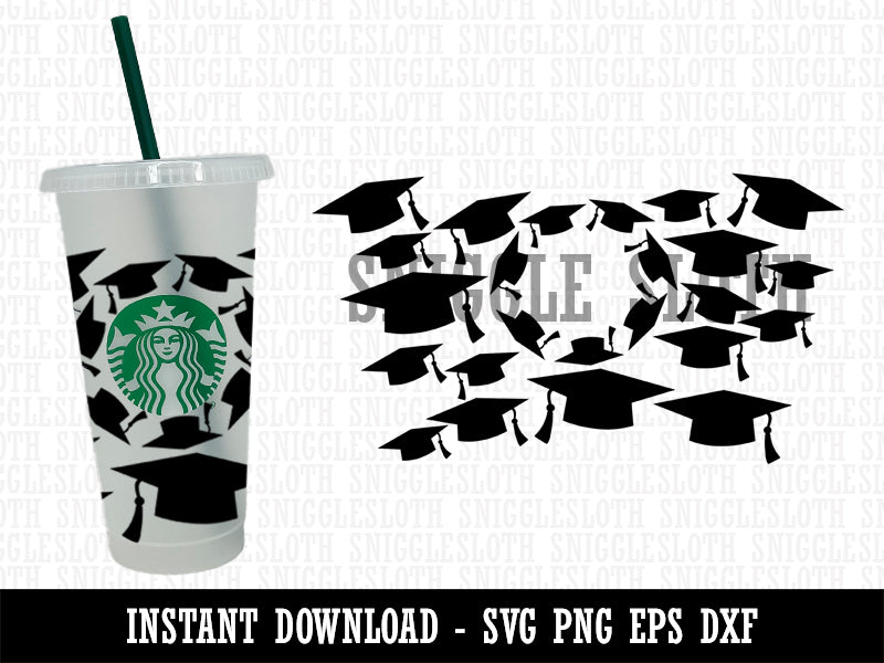 Graduation Caps Graduate Starbucks 24oz Venti Cold Cup SVG PNG EPS DXF File