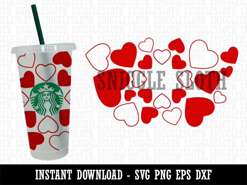 Hearts Love Solid Outlines Valentine's Day Starbucks 24oz Venti Cold Cup SVG PNG EPS DXF File