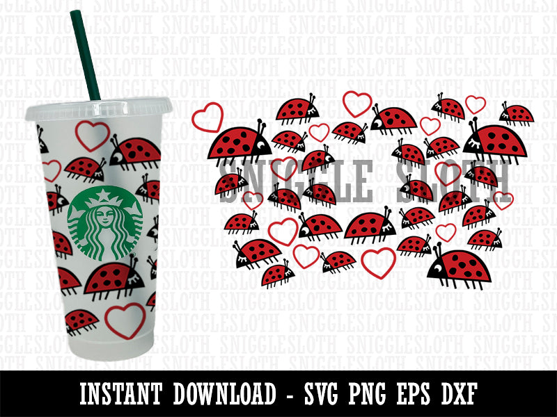 Ladybugs on the Move Hearts Starbucks 24oz Venti Cold Cup SVG PNG EPS DXF File