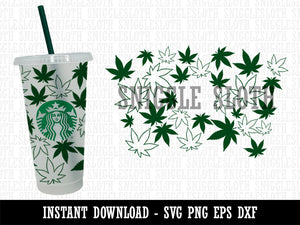 Marijuana Pot Cannabis Weed Leaves Starbucks 24oz Venti Cold Cup SVG PNG EPS DXF File