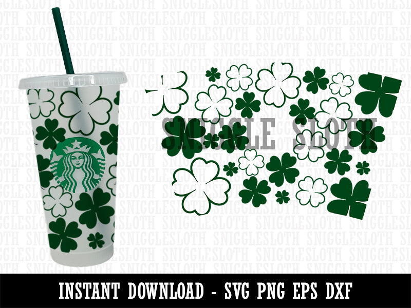 Shamrocks Four Leaf Clovers St. Saint Patrick's Day Lucky Irish Starbucks 24oz Venti Cold Cup SVG PNG EPS DXF File