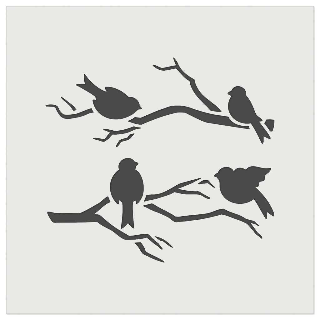 Birds Sitting on Tree Branches Wall Cookie DIY Craft Reusable Stencil
