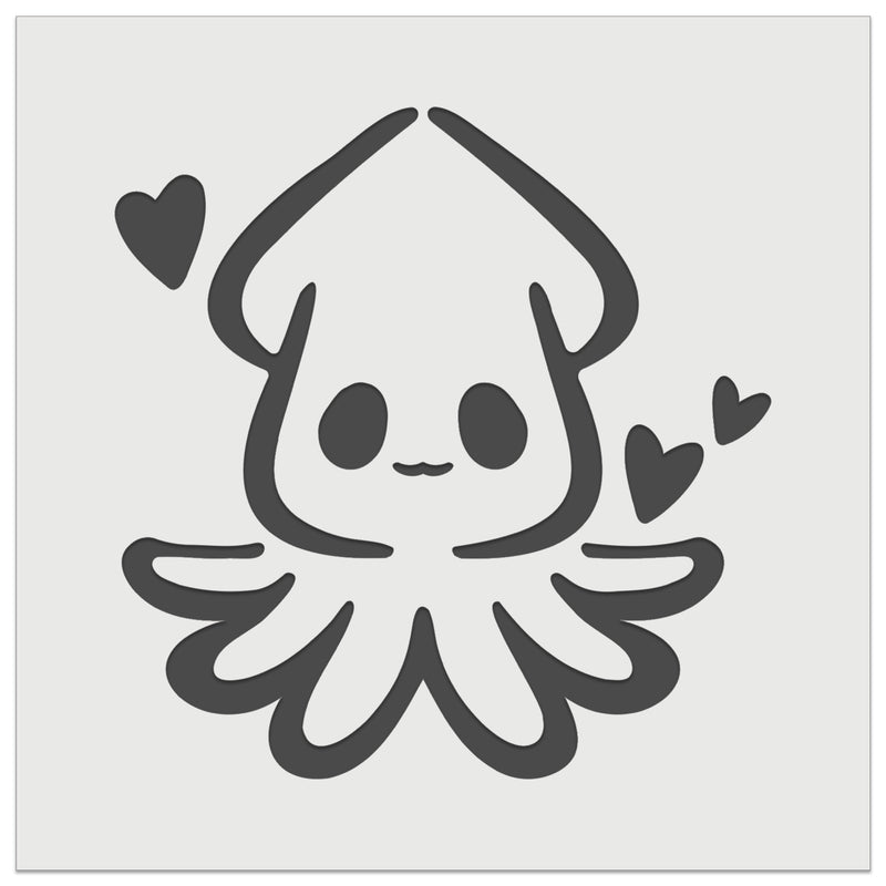 Cute Kawaii Squid with Hearts Sea Life Tentacles Wall Cookie DIY Craft Reusable Stencil