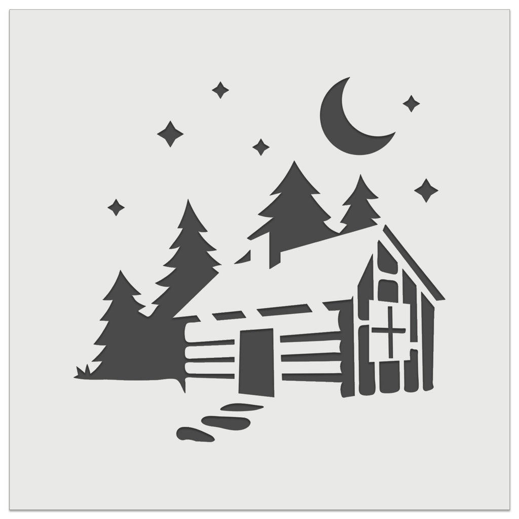 Cozy Log Cabin Outdoors Trees Woods Wall Cookie DIY Craft Reusable Stencil