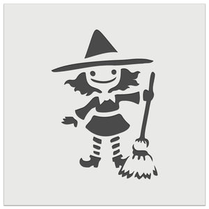 Cute Young Halloween Witch with Broom and Hat Wall Cookie DIY Craft Reusable Stencil