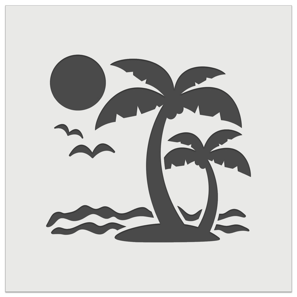 Palm Tree Tropical Island Sun Waves Wall Cookie DIY Craft Reusable Stencil