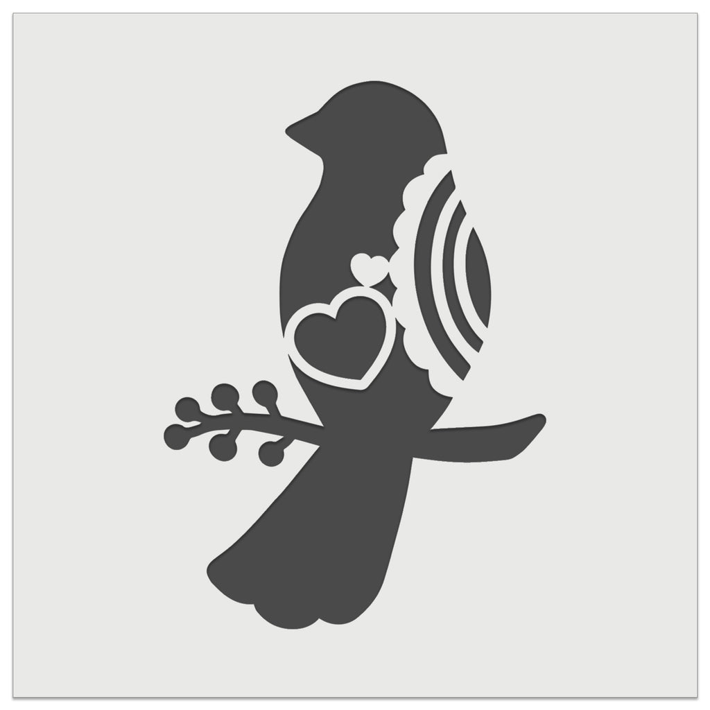 Bird Sitting on a Branch Heart and Scallop Details Wall Cookie DIY Craft Reusable Stencil