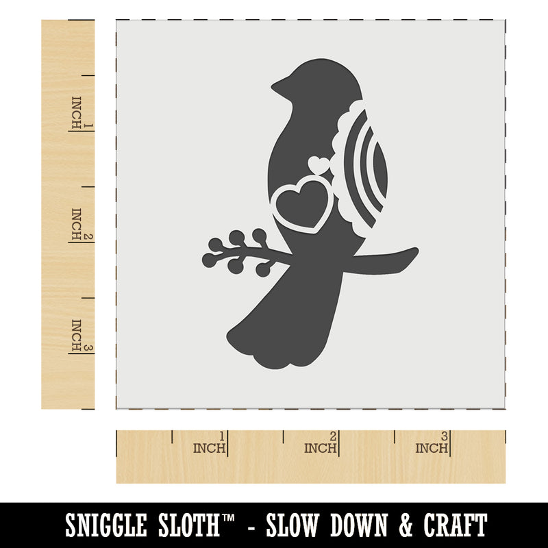 Bird Sitting on a Branch Heart and Scallop Details Wall Cookie DIY Craft Reusable Stencil