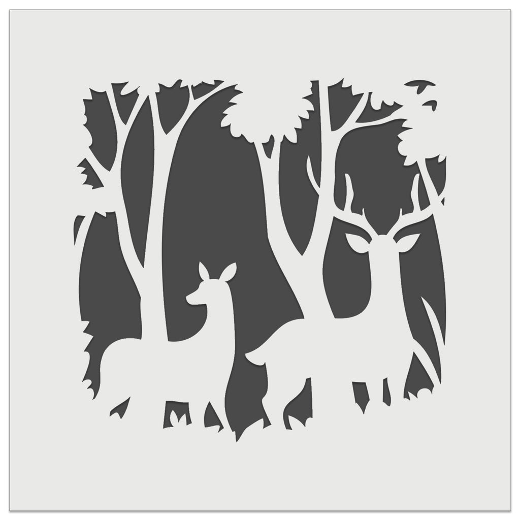 Pair of Deer Silhouette in Forest Wall Cookie DIY Craft Reusable Stencil