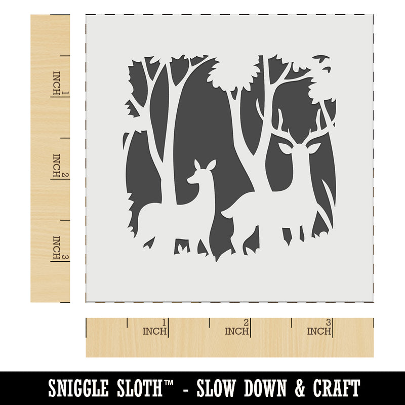 Pair of Deer Silhouette in Forest Wall Cookie DIY Craft Reusable Stencil