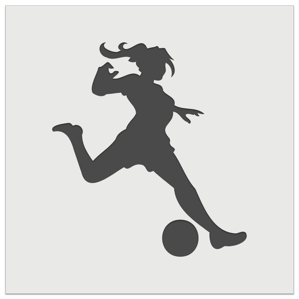 Soccer Player Woman Kicking Ball Association Football Wall Cookie DIY Craft Reusable Stencil
