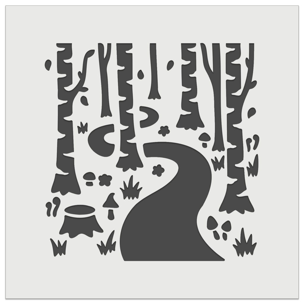 Forest Trail Birch Trees and Mushrooms Wall Cookie DIY Craft Reusable Stencil