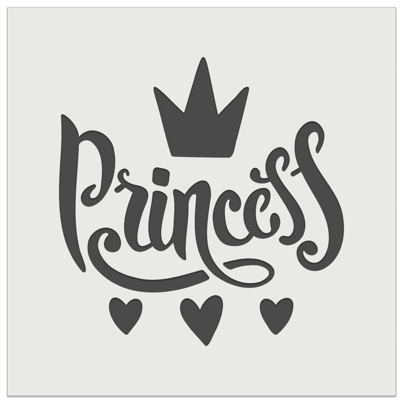 Princess Cursive with Crown and Hearts Wall Cookie DIY Craft Reusable Stencil