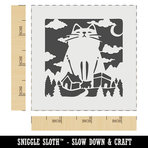 Giant Yule Cat Looming Over Village Christmas Wall Cookie DIY Craft Reusable Stencil