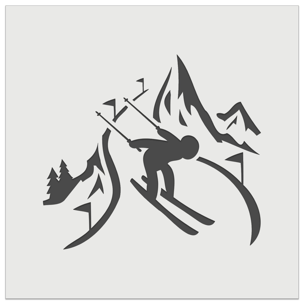 Skier Skiing Down Mountain Slopes Wall Cookie DIY Craft Reusable Stencil