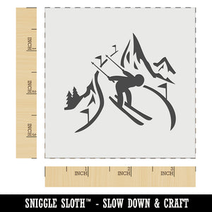 Skier Skiing Down Mountain Slopes Wall Cookie DIY Craft Reusable Stencil