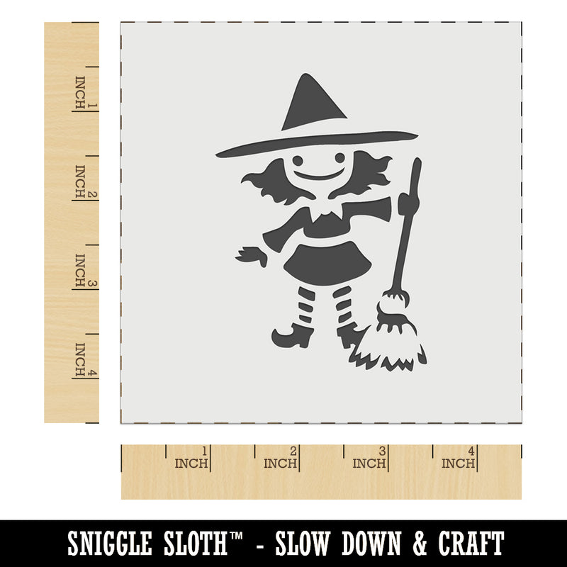 Cute Young Halloween Witch with Broom and Hat Wall Cookie DIY Craft Reusable Stencil