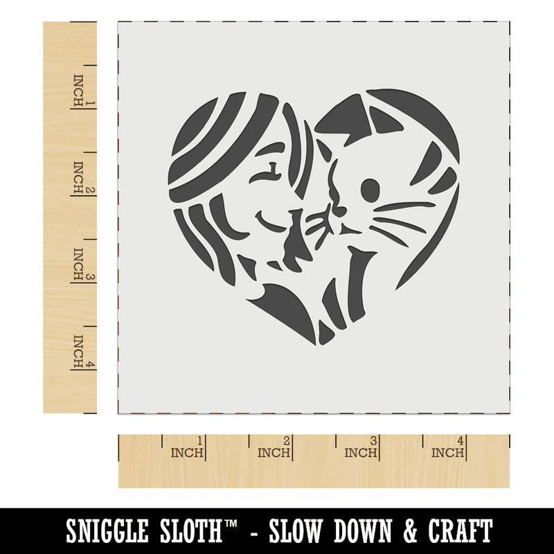 Woman with Cat Kitten Pet in Heart Wall Cookie DIY Craft Reusable Stencil