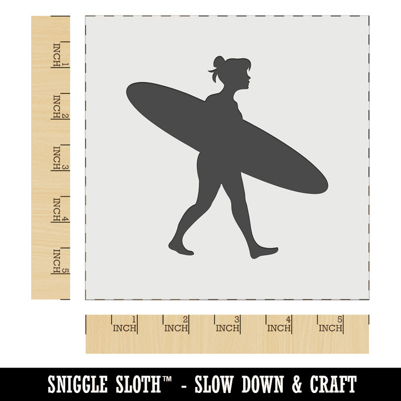 Surfer Woman with Surfboard Walking Wall Cookie DIY Craft Reusable Stencil