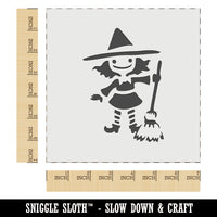 Cute Young Halloween Witch with Broom and Hat Wall Cookie DIY Craft Reusable Stencil