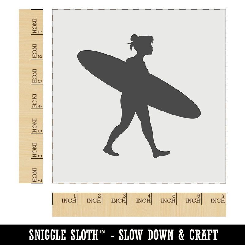 Surfer Woman with Surfboard Walking Wall Cookie DIY Craft Reusable Stencil