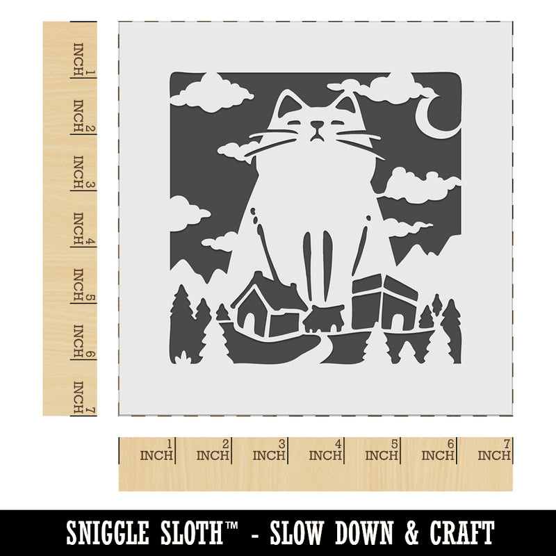 Giant Yule Cat Looming Over Village Christmas Wall Cookie DIY Craft Reusable Stencil