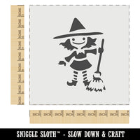 Cute Young Halloween Witch with Broom and Hat Wall Cookie DIY Craft Reusable Stencil