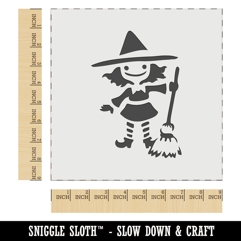 Cute Young Halloween Witch with Broom and Hat Wall Cookie DIY Craft Reusable Stencil