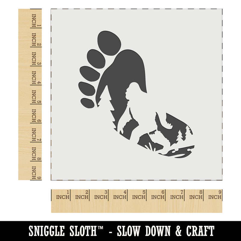 Bigfoot Sasquatch Silhouette in Footprint Wall Cookie DIY Craft Reusable Stencil