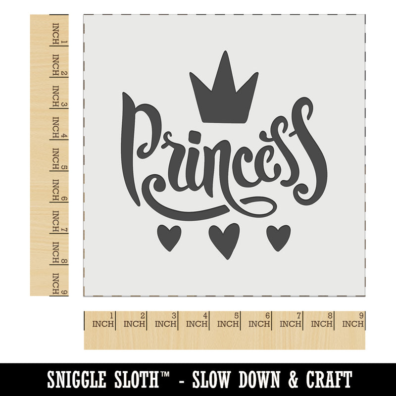 Princess Cursive with Crown and Hearts Wall Cookie DIY Craft Reusable Stencil