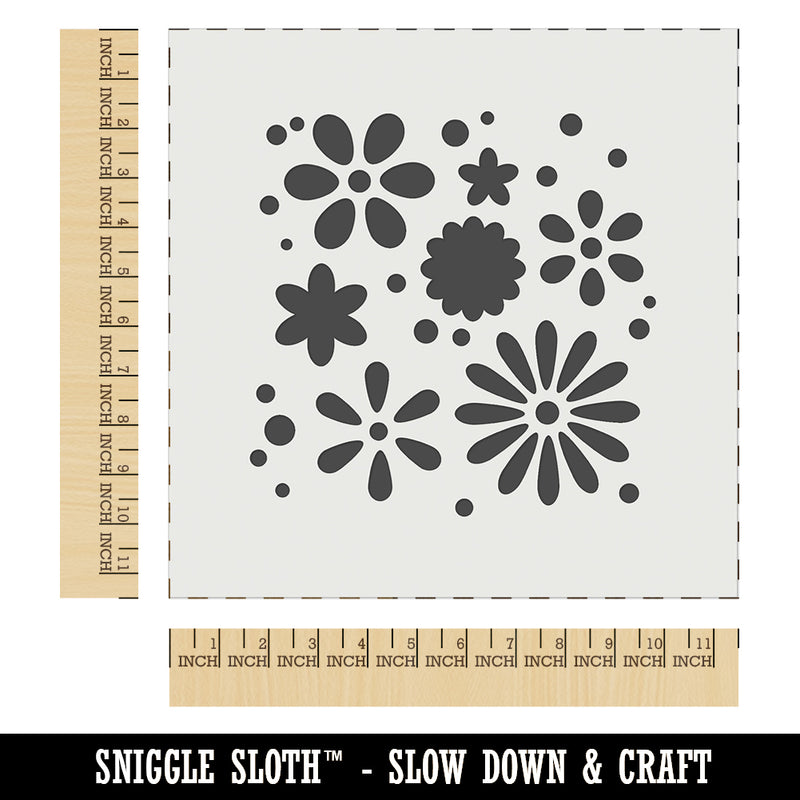 Sweet Geometric Flowers and Dots Seamless Repeating Pattern Wall Cookie DIY Craft Reusable Stencil