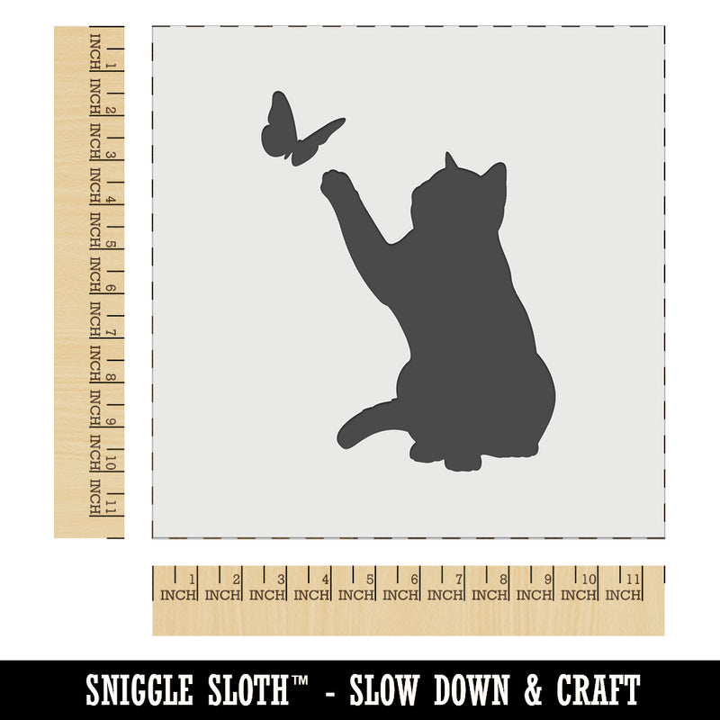 Cat Playing with Butterfly Wall Cookie DIY Craft Reusable Stencil