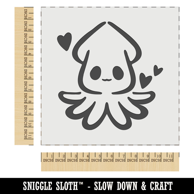 Cute Kawaii Squid with Hearts Sea Life Tentacles Wall Cookie DIY Craft Reusable Stencil