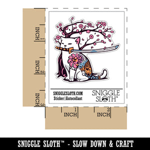 Samurai Cat Under Sakura Cherry Blossom Waterproof Vinyl Phone Tablet Laptop Water Bottle Sticker Set - 5 Pack