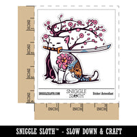 Samurai Cat Under Sakura Cherry Blossom Waterproof Vinyl Phone Tablet Laptop Water Bottle Sticker Set - 5 Pack