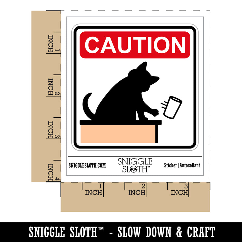 Caution Cat Knocks Things Over Waterproof Vinyl Phone Tablet Laptop Water Bottle Sticker Set - 5 Pack