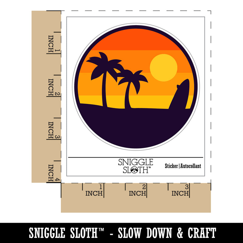 Retro Rainbow Beach Sunset Palm Trees Surfboard Waterproof Vinyl Phone Tablet Laptop Water Bottle Sticker Set - 5 Pack