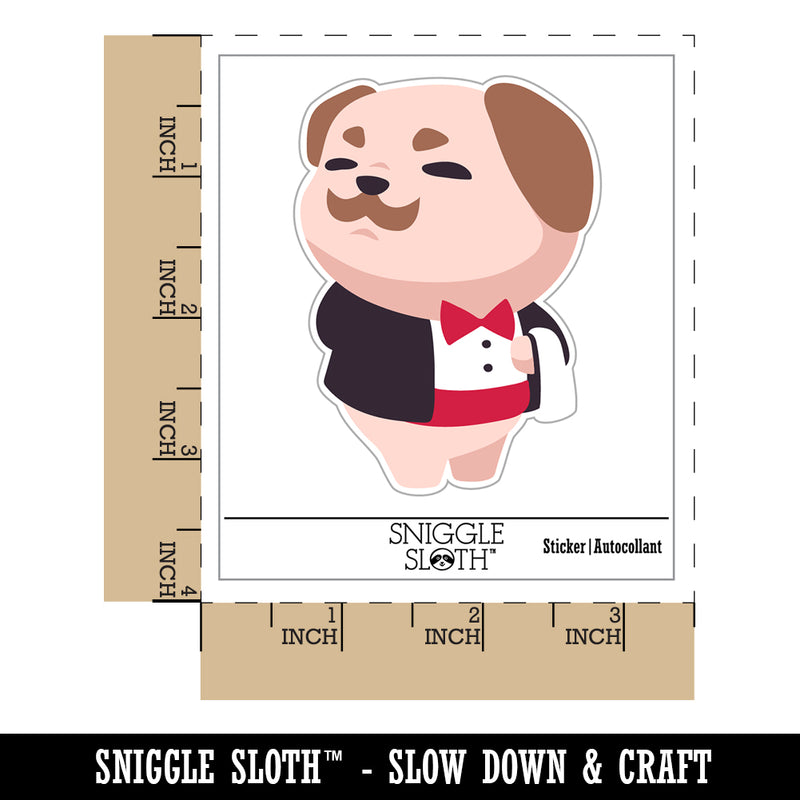 Gentleman Pug with Tuxedo Bowtie Waterproof Vinyl Phone Tablet Laptop Water Bottle Sticker Set - 5 Pack