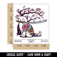 Samurai Cat Under Sakura Cherry Blossom Waterproof Vinyl Phone Tablet Laptop Water Bottle Sticker Set - 5 Pack