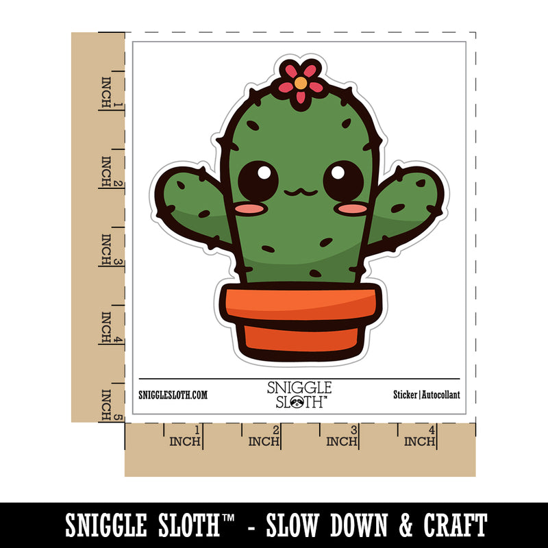 Adorable Kawaii Chibi Cactus in Pot Succulent Waterproof Vinyl Phone Tablet Laptop Water Bottle Sticker Set - 5 Pack