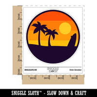 Retro Rainbow Beach Sunset Palm Trees Surfboard Waterproof Vinyl Phone Tablet Laptop Water Bottle Sticker Set - 5 Pack