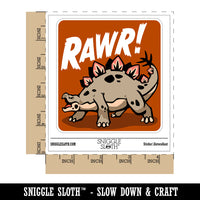 Stegosaurus Rawr Roar Dinosaur Waterproof Vinyl Phone Tablet Laptop Water Bottle Sticker Set - 5 Pack