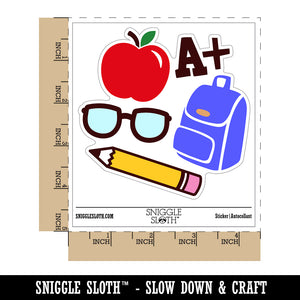 School Backpack Pencils Glasses Apple Waterproof Vinyl Phone Tablet Laptop Water Bottle Sticker Set - 5 Pack