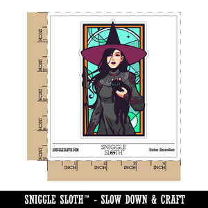Elegant Witch with Black Cat Halloween Waterproof Vinyl Phone Tablet Laptop Water Bottle Sticker Set - 5 Pack