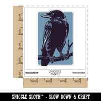 Wise Black Raven Crow Perched on Branch Waterproof Vinyl Phone Tablet Laptop Water Bottle Sticker Set - 5 Pack